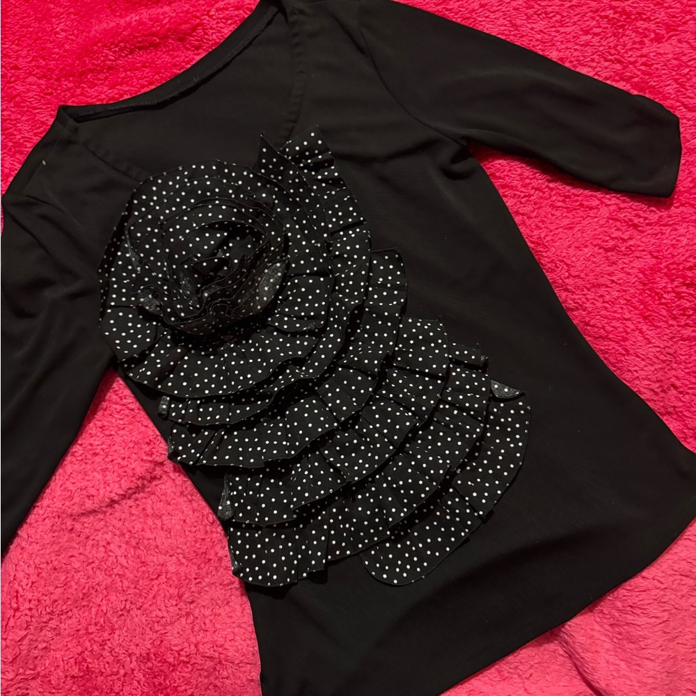 Ruffle Rosette w/ polka dot design Long Sleeve Top | Date Night | Y2K Glam
